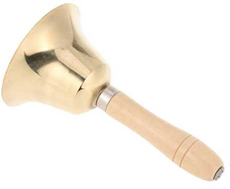 2 Stück Kupfer-Rasselglocke mit Holzgriff, Weihnachtsglocke, laute Metallglocke, Restaurant-Rufglocke, Hochzeitsglocke für Kinder, Weihnachtsschule, Fest, Familienfeier, 8 cm Durchmesser (golden)