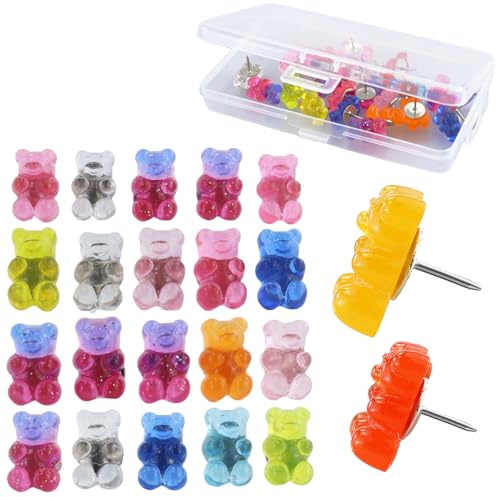 22 Stück Dekorative Reißzwecke, Kreative Dekorative Pinnnadeln, Bunter Klarem Stecknadeln, Harz Bär Pinnnadeln für Stoff Schmuck DIY Dekoration Handwerk Kork Board Wandkarte Fotos Zeichnen Pinnwände