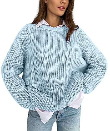 Pull Femme Chic et Elegant Large Casual Pull Grosse Maille Hiver Chaud Oversize Basic Pullover tricoté Doux et Confortable Chandail Manche Longue Thermal Quotidien Ideal Pull-Over