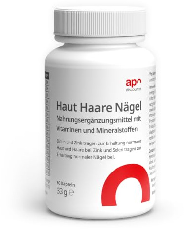 apodiscounter Haut Haare Nägel Kapseln - Mit Biotin, Zink, Selen, Vitamin C, Eisen und weiteren Mikronährstoffen, vegetarisch, laktosefrei & glutenfrei (60 Kapseln)