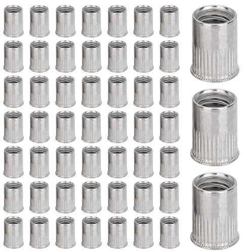 BORDSTRACT 100PCS Écrous Rivetables M12 Réutilisables, Inox à Tête Plate avec Moletage Vertical pour Fixation Sécurisée