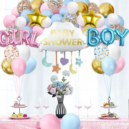 Baby Shower Set di decorazioni per palloncini con ghirlanda e palloncini in pellicola, rosa blu oro, ragazzo o ragazza