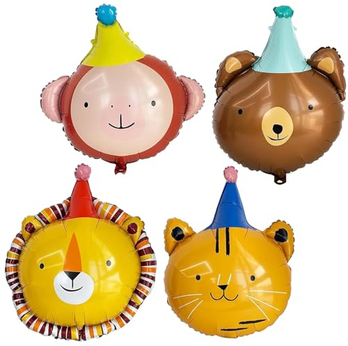 Tierkopf Ballon Dekoration, 4 Stück Tierkopf Party Folienballon, Tiereballons Dekoration, Party TiereBallons, Tierkopf Ballons Geburtstag, Animal Folienballon, Animal Thema Ballon(C)