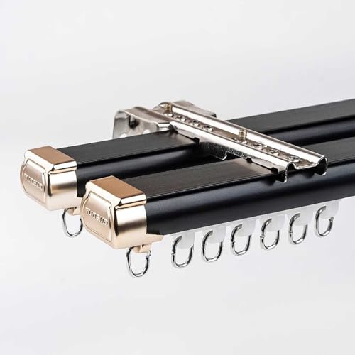 Doppelte Vorhangschiene gardinenschiene 2-läufig Deckenschiene Schienensystem vorgebohrt mit Deckenbefestigung for Fenster Dusch Vorhänge Raumteiler(Black,2m(6.6ft))