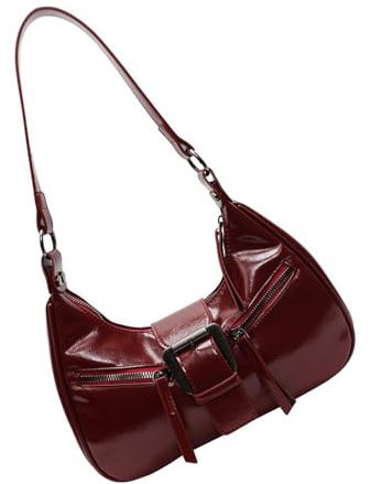 uikios Damen Retro PU Leder Umhängetasche Reißverschluss Unterarmtasche für Mode Frauen Crossbody Geldbörse Handtasche mit Schnalle