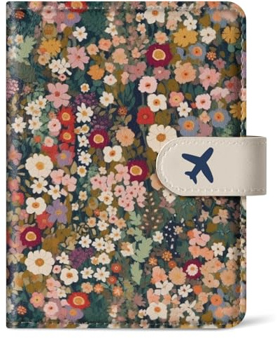Passport Holder for Travel Essentials, RFID Blocking Leather Cover Wallet with Magnetic Closure, Aesthetic & Cute Passport Book Case for Women and Men - Flower