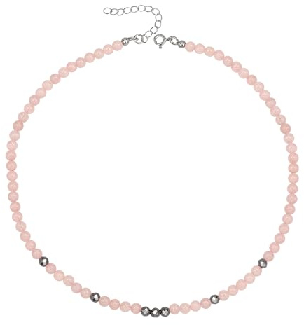 Unique Gems Collana di perle da donna Collana di pietre preziose Quarzo rosa Choker 38cm Perline Ø 4mm rotonde Qualità da gioielliere