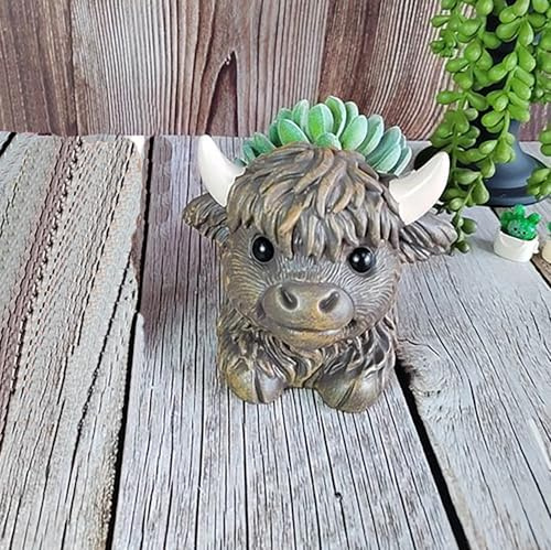 Figuritas de resina de vaca de las tierras altas, macetas suculentas, maceta de cactus, contenedor de flores de animales, bonita decoración de vaca escocesa, maceta de las tierras altas, soporte para