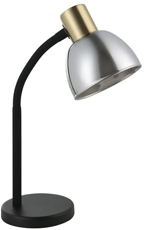 EGLO Tischlampe Macere, Tischleuchte für Büro und Schlafzimmer | Schreibtischlampe aus Metall in Schwarz und Gold, Rauchglas, Nachttischlampe mit E14 Fassung