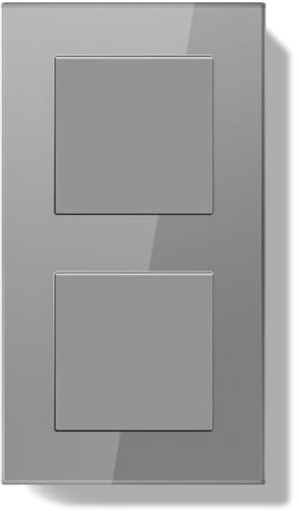 BSEEDLIFE Interruptor Pared Doble de Luz Empotrable,Interruptor Conmutador de Pared con Marco de Cristal,1 Gang 1 Vía+1 Gang 1 Vía Fácil Instalación,157 * 86mm Gris