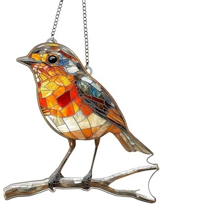 Acrylic Hanging Garden Suncatcher Robin On Branch,Garden Hanging Ornaments,Suncatchers for Windows,Robin Gifts,Sun Catchers for Garden,Robin Ornaments for Garden,Garden Hanging Ornaments Outdoor(8cm)