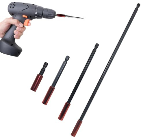 4 Pcs Magnetic Bit Holder, Impact Driver Magnetic Screwdriver Extension with 50mm, 100mm, 150mm and 300mm, Impact Drill Hex Extension for Power Drills & Driver Bit Holder, Tool Adapters (Red)