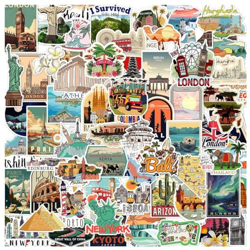 AFCJLTO 100 Stück Reiseaufkleber, Reise Scrapbooking Aufkleber Mini Größe Travel Stickers Journaling Aufkleber Zubehör,Wasserfeste Koffer Reise Aufkleber für Laptop Handy Bücher Buch Book