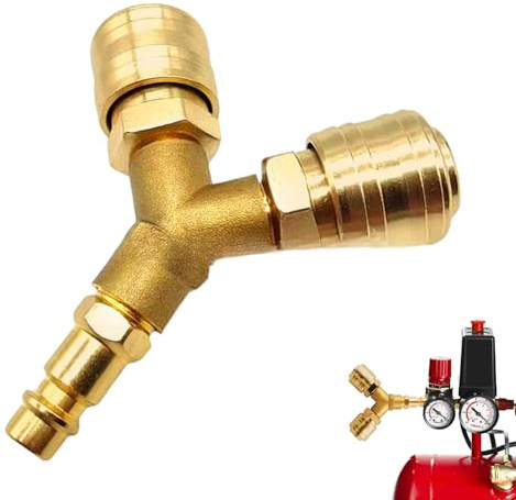 SIGANDG Distributeur Pneumatique 2 Voies 1/4 (NW 7,2) - Raccord Y Industriel pour Compresseur d'Air avec 2 Prises Rapides