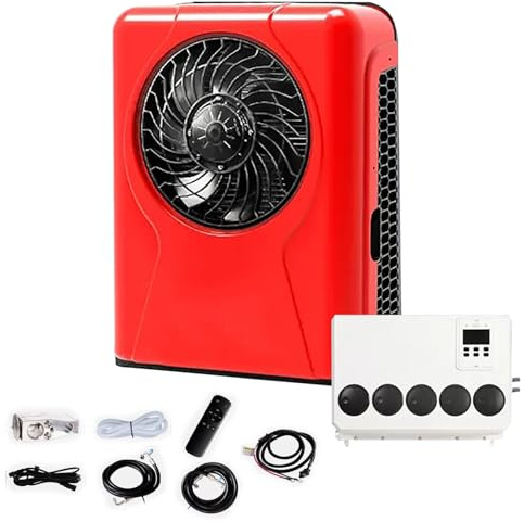 DYUNCZ Climatiseur Camping Car avec Télécommande, 7 500 BTU Clim Caravane, Climatiseur Électrique Split, Silencieux et Refroidissement Rapide, pour SUV, Camping-Car, Camion, Fourgonnette(Red)