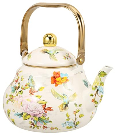 LALADEFIEE Bollitore Da Tè Smaltato 1,5l Con Beccuccio Largo Teiera Vintage Per Fornelli e Uso Domestico Mantenimento Calore Design Classico Compatto Per Cucine Piccole