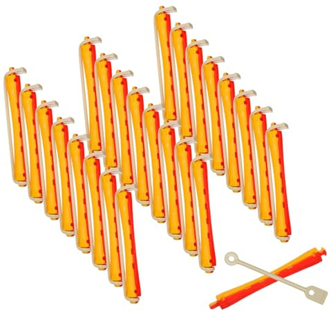 HONITANO 24 pezzi Rulli Elastici per Permanente Capelli Bastoncini per Arricciature Flessibili Bicolore Rosso e Giallo Strumento Professionale per Styling a Casa e Centri di Bellezza