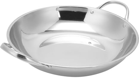 Wok Inoxidable Asa Cocina para Acero Doble de Plano | Color Plata, Calentamiento Rápido y Asas Estables Antideslizantes, Uso en Exterior y Obsequio de Inauguración