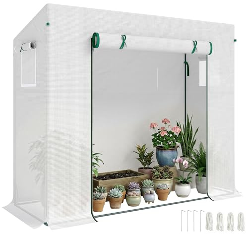 Outsunny Invernadero Pequeño Exterior con 2 Ventanas 200x76x168 cm Blanco | Invernadero de Exterior, Marco de Acero, Cubierta de PE 140g/m², para Cultivar Tomates Plantas Flores