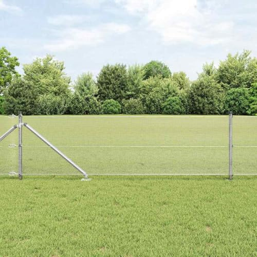 Griglia per prato a doppia asta,recinzione con palo argento 0,4 x 50 m acciaio