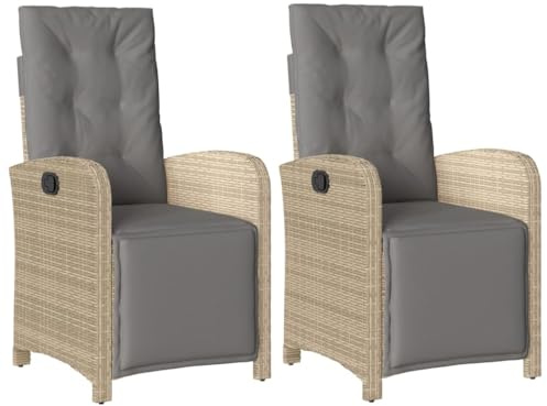 Mokuyary Gartensessel mit Fußteil 2er Set Verstellbar Poly Rattan Balkonstuhl Terrassenstühl, Esszimmerstühle für Terrasse， Garten, Balkon