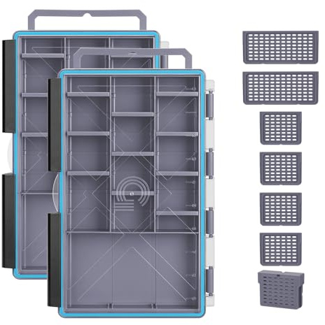 Gonex Köderboxen Angeln, Wasserdicht Tackle Box, Transparent Angelkoffer | 2er-Set 3600 Köderbox Angeln mit Verstellbare Fächer, Plastik Angelbox Organizer für Köder, Haken Und Angeln, Grau