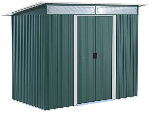 Outsunny 8.5 x 4ft Metal Shed with Lightsky Panels, Garden Storage Tool House with Double Doors for Garden, Patio and Lawn, Green