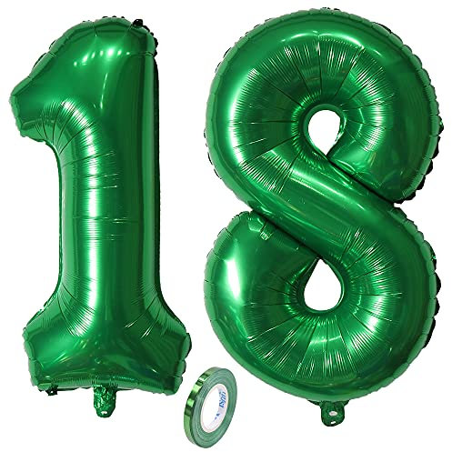 2 Ballons Numéro 18, Ballon 18 Ans Anniversaire Vert Foncé XXXL 80cm Dark Green Géant Figurines Gonflable Hélium Feuille Chiffres Deco Pour Enfants Fille Garcon La Décoration De Fête D'anniversaire