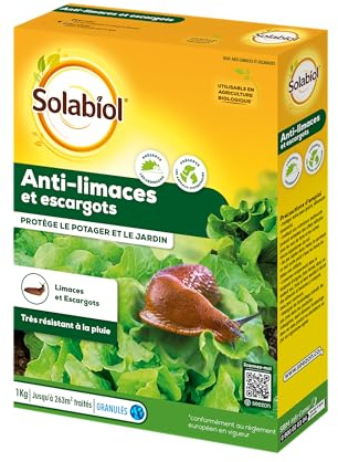 Solabiol Anti-Limaces & Escargots - 1 Kg - Granulés - Jusqu’à 263m² - Résistant À La Pluie - Prêt À l'emploi - Utilisable en Agriculture Biologique SOLIMA1000