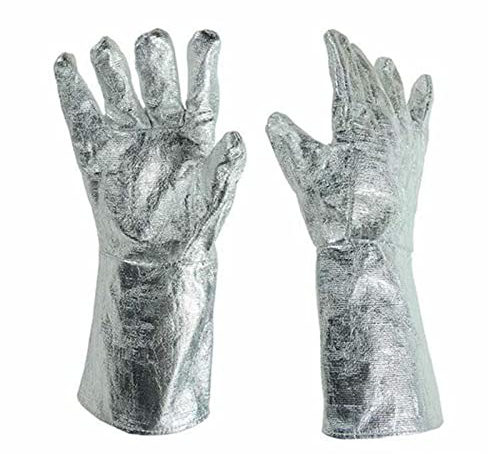 QFFL 1000℃ Hochtemperaturbeständige Fünf-Finger-Handschuhe, Arbeitsschutzhandschuhe, Aluminiumfolie Grillhandschuhe für Frauen Kochen