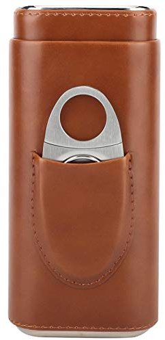 Humidor, bärbart cigarrfodral i läder Cederträfodrat cigarr Humidor med skärare (för 3 cigarrer)(Brown)