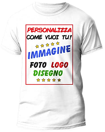 t-shirteria - Maglietta Personalizzata Uomo, Donna e Bambino, Maglia Personalizzabile con Foto, Logo o Disegno, T-Shirt a Manica Corta 100% Cotone, Leggera e Traspirante, Idea Regalo, Bianco, M