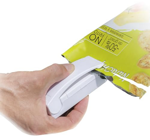 InnovaGoods - Macchina Sigilla Sacchetti con Calamita da Frigo, Conservazione Alimenti Prolungata, Design Portatile e Leggero, Multifunzione 2-in-1, Funziona a Batterie, Bianco, In Plastica