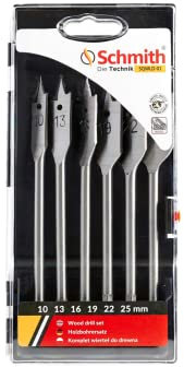 SCHMITH Bohrer Set für Holz und Kunststoff - Holzbohrer mit Stahl aus Kohle - Flachfräsbohrer mit Geschliffene Klinge - Entscheiden Sie sich für Robustes Werkzeug - Holzbohrer Set für Sie - 6 Tlg