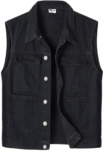 KTWOLEN Chaleco de Jeans Sin Mangas Chaqueta Vaquera de Moto Vintage Tejano Casual Denim