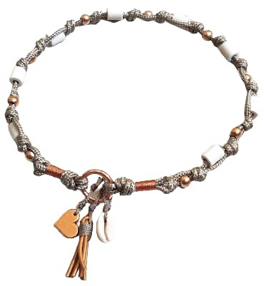 EM-Keramik Kette *Gipsymee* Chichi Ivory - edles Tau Schmuckhalsband für Hunde - Taupe und Rosegold