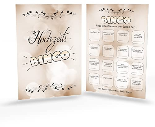 Luminick Hochzeitsbingo 50 Karten, Kennenlernspiel Hochzeit, Hochzeitsspiel für Gäste zum Kennenlernen, Hochzeitsgäste, Stabiler & hochwertiger Postkartenkarton