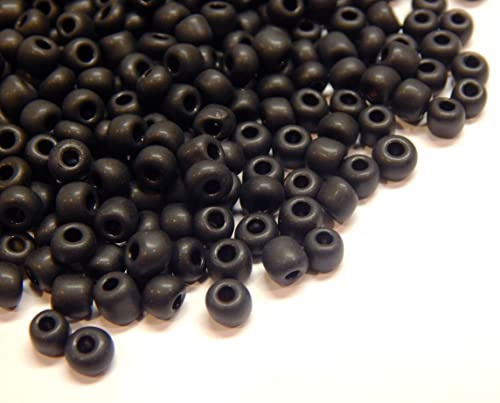 Perlin Rocailles Glasperlen Indianerperlen Saatperlen Pony Perlen 4mm, 6/0 Rund Mini Seed Beads 1100 Stk (Schwarz Matt)