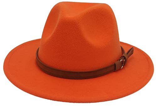 Faringoto Fedora Damen Vintage Wollfilz Hut Unisex Breite Krempe, Orange, 56