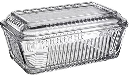 Recipiente de cristal para mantequilla,Mantequera con tapa rectangular Recipiente de Queso Multiusos, para la caja fresca de nevera de cocina