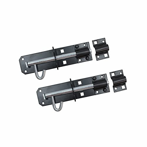 SUL Padbolt Heavy Duty Brenton Bolt Type 2A Sliding Gate Bolt Locakable padbolt 150mm for Shed Doors, Gate Lock & Outhouse Doors Black Gate Bolt 150mm (6 Inch) (2 PK)