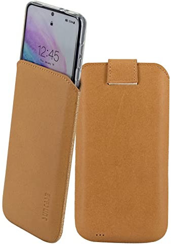 Suncase Leder Tasche kompatibel mit Samsung Galaxy S23 5G Hülle mit ZUSÄTZLICHER Transparent Case | Schale | Silikon Bumper Handytasche (mit Rückzugsfunktion und Magnetverschluss) in antik-Camel