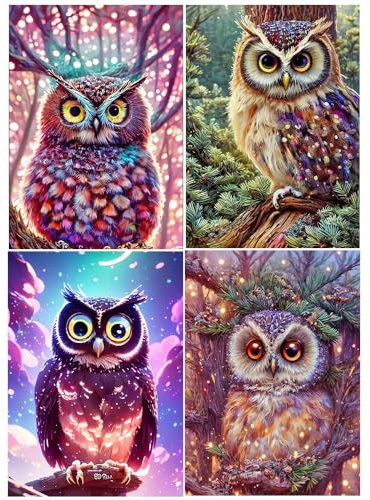 3D AI Diamond Painting 4 Pezzi 30x40 cm Puzzle Diamond Gufo Kit per Pittura con Diamanti Gufo 5D per Bambini kit per Pittura con Diamanti Punto Croce kit da Ricamare Gufo Mosaico con Perline Animali