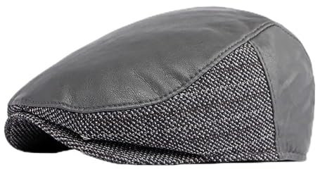 QI YUAN Beret Mütze Herren Schiebermütze mit Ohrenklappen Winter Schirmmütze Flatcap aus Leder Tweed Schlägermütze (Grau)