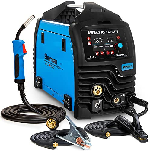 Sherman DIGIMIG 207 EASYLITE - Synergisches Inverter MIG MAG Schweißgerät mit Schutzgas und Fülldraht - MMA, WIG Lift - Mit Induktivität, Lötschweißen und 2T/4T - Set: Solo