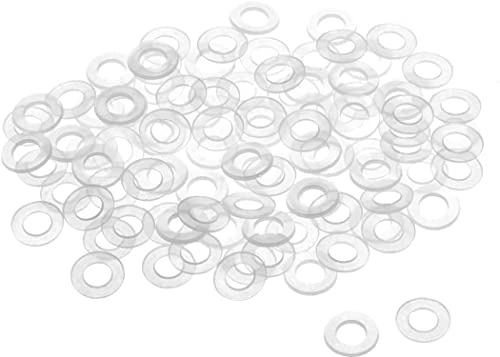 TOP-VIGOR Lot de 100 rondelles plates M5 en nylon transparent, 10 mm de diamètre extérieur 5 mm ID 1 mm d'épaisseur pour robinet, tuyau, vis, rondelle, entretoises de valve de rechange