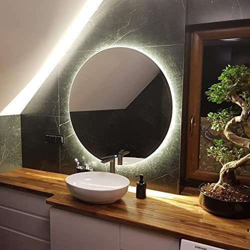 FORAM Badspiegel mit Beleuchtung - Spiegel Rund - 130x130 - Wandspiegel Nach Maß - Runder Spiegel auf Individuelle Bestellung Gefertigt - Modernes Design - Ohne Rahmen