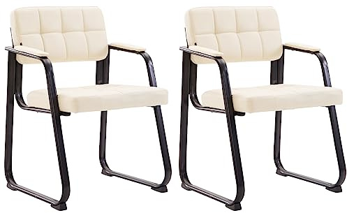 CLP 2er Set Besucherstühle Canada B Mit Polsterung Und Kunstlederbezug I Wartezimmerstühle Mit Armlehne Und Metallgestell Farbe Creme