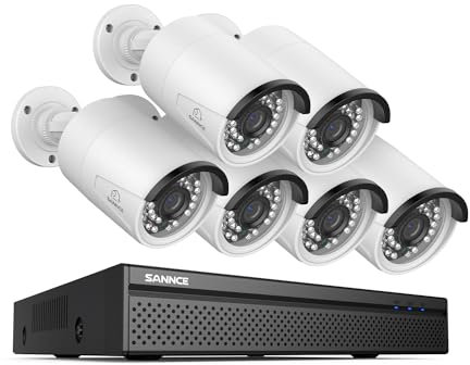 SANNCE 4K POE CCTV Security Camera System, 8 Channel Network Video Recorder 8MP NVR, 6x 5MP Outdoor Camera with Audio Recording, Motion Detection, NO HDD