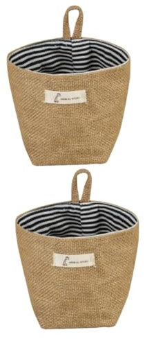 IMIKEYA 2pcs Little Striped Jute Storage Basket Wall Hanging Bag Fabric Storage Baskets